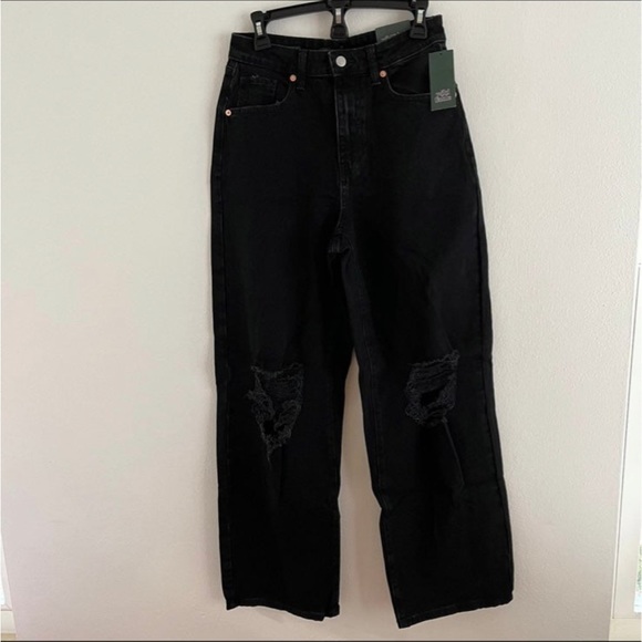 Women's Super-High Rise Distressed Baggy Jeans Wild Fable Black wide leg - Picture 6 of 8